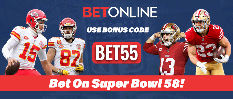 Bet on Super Bowl58 with Bonus Code BET55 at BetOnline Sportsbook